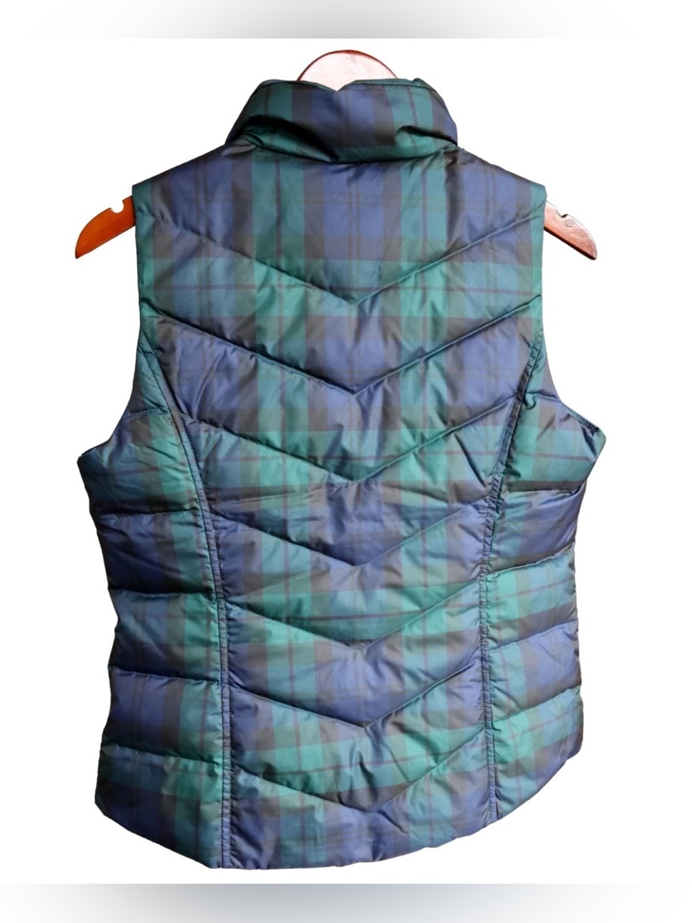Lands' End Black Watch Plaid Puffer Vest Chevron Quilted Preppy Womens XS 2-4 - Picture 7 of 13